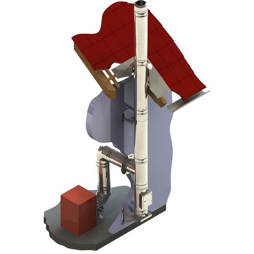 Edelstahlschornstein Jeremias DW-SILVER Montagebeispiel Edelstahlschornstein Jeremias DW-SILVER