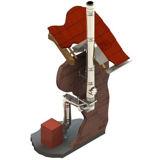 Edelstahlschornstein Jeremias DW-KL Montagebeispiel Edelstahlschornstein Jeremias DW-KL
