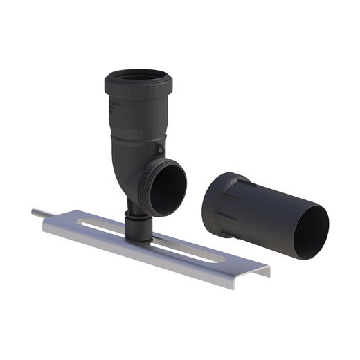 Edelstahlschornstein einwandig Jeremias EW-PP-FLEX Winkel mit Stützfuß und Auflageschiene Jeremias EW-PP-FLEX