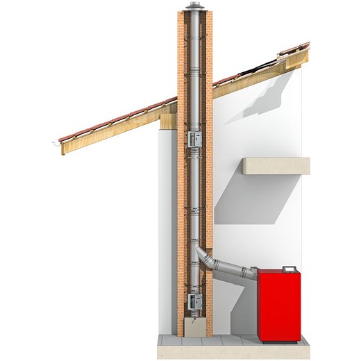 Edelstahlschornstein einwandig Jeremias EW-FU Montagebeispiel Jeremias EW-FU